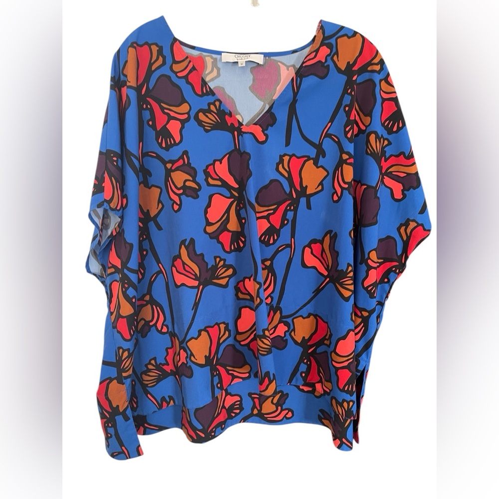 Crosby by Mollie Burch Size Medium Floral Blue and Orange Women's Top SS